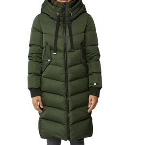 Soya & Kyo down hooded puffer coat, size m, olive green colour
